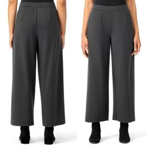 Eileen Fisher Wide Leg Pull On Tencel Ponte Ankle Crop Pants Charcoal Grey